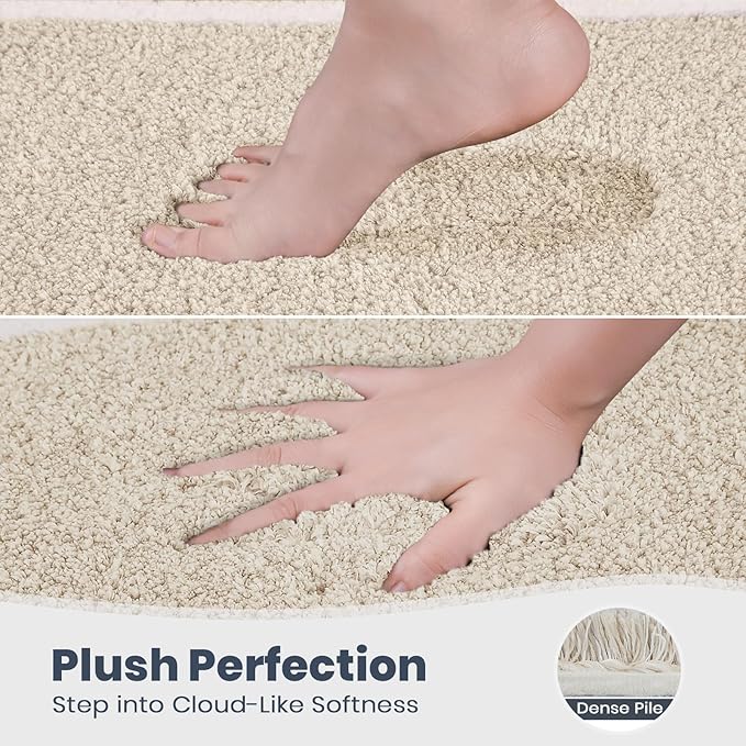 PURRUGS Bathroom Rug Non-Slip Machine Washable 24" x 60", Super Absorbent and Quick Dry Shaggy Microfiber Bath Mat, Extra Soft and Plush Bath Rug for Bathtub, Shower, and Sink, Beige