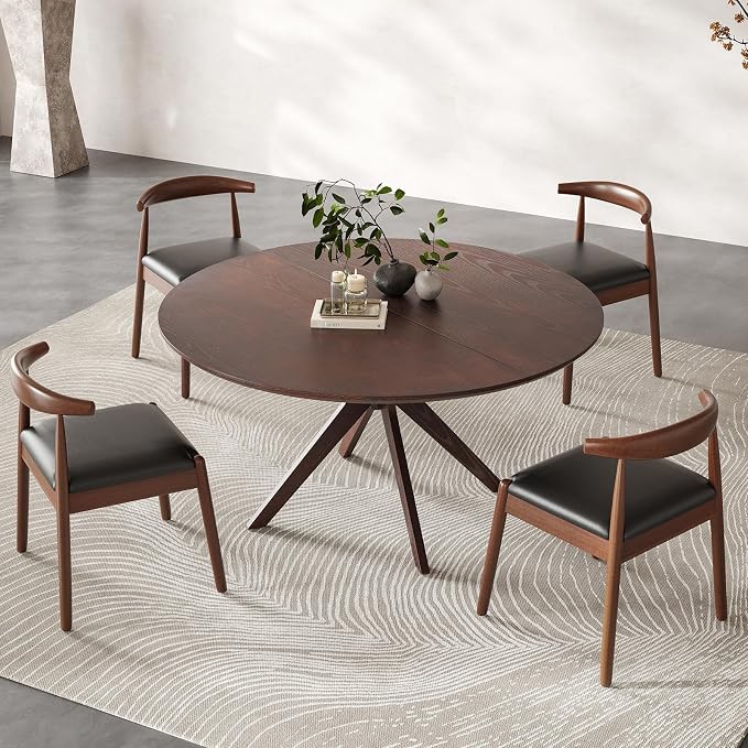 Soohow 47.2" Solid Wood Round Dining Table for 4-6 People with Intersecting Pedestal Base, Circle Kitchen Tables for Dining Room, Kitchen, Walnut
