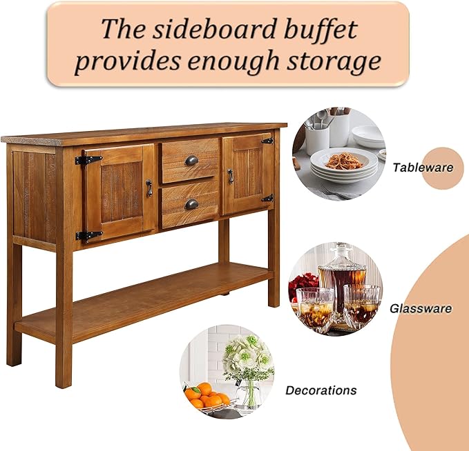 Merax Sideboard Buffet Cabinet with 2 Drawers, Console Table with Shelf for Kitchen, Farmhouse Coffee Bar with Storage, Brown