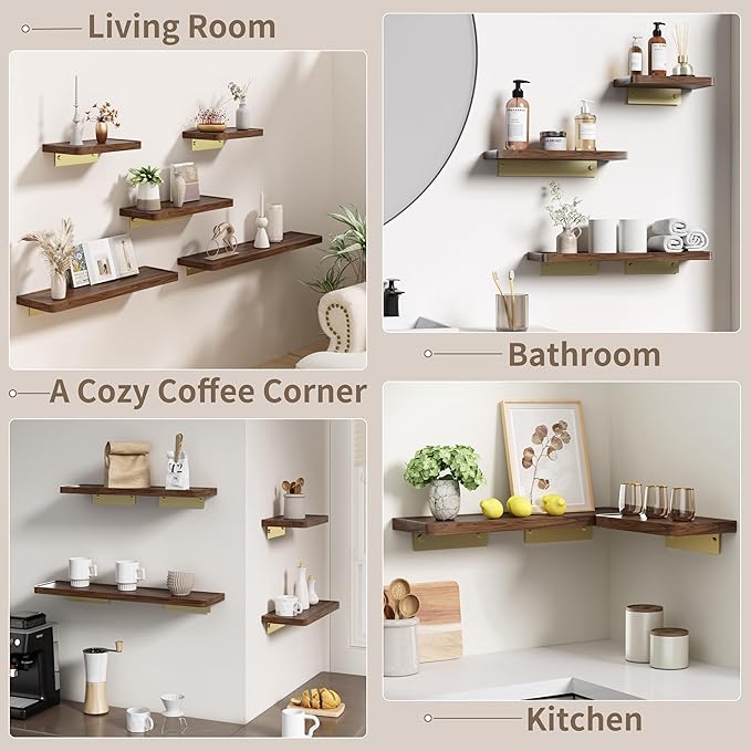 Danpoo 16 Inch Bathroom Shelves, Small Floating Shelf for Wall, Wooden Shelf for Bathroom, Living Room, Kitchen
