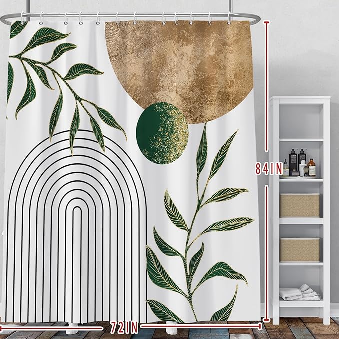 Baocicoo Mid Century Minimalist Shower Curtain Green Abstract Moon Contemporary Sun Semicircle Shower Curtain for Bathroom Geometric Aesthetic Bathtub Bathroom Decorations with Hooks 72x84 Inches