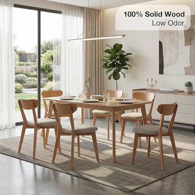 100% Solid Wood Dining Room Chairs - Practical Kitchen Chairs - Wood Chair for Dining Room, Kitchen (4, Natural with White Cushion)