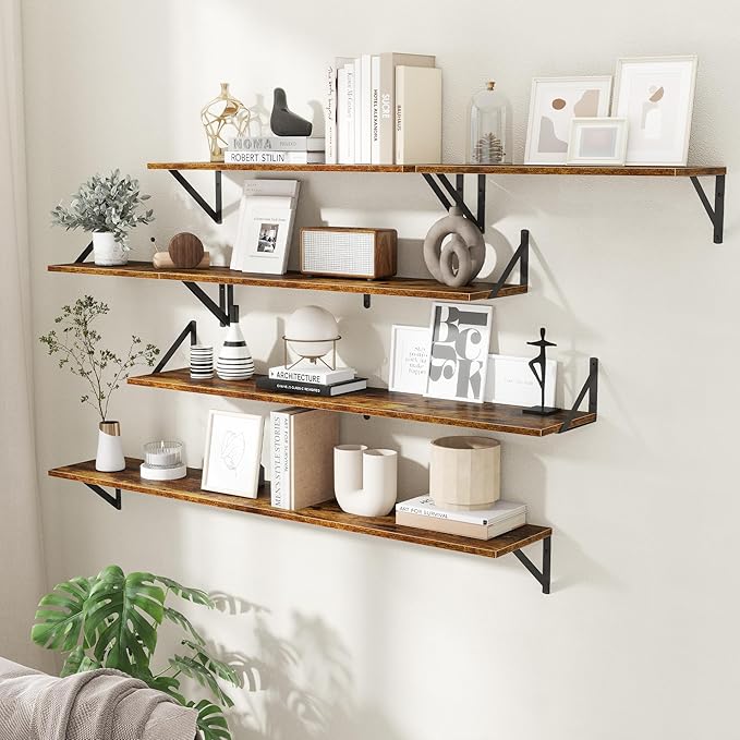 Deep Floating Shelves for Wall,36Wx8D Wall Mounted Shelves Set of 2,Wall Storage Floating Shelf with Sturdy Metal Brackets for Living Room,Bathroom,Kitchen,Office,Rustic Brown