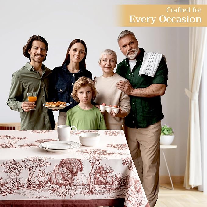Maison d' Hermine Table Cloth Rectangle Table 100% Cotton 60 x 120 Inches Fall Tablecloth Reusable Everyday Use for Thanksgiving Christmas Decorations Dining Farmhouse Party (Holy Jouy - Brown)