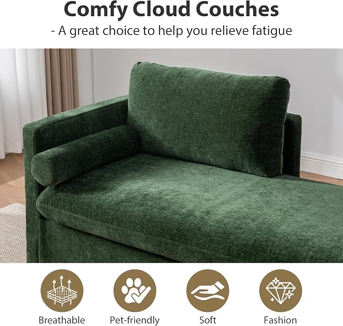 Chifee & Vingol 82.68" Oversized Chaise Lounge Indoor Modern Upholstered 2-Seater Daybed Sofa Bench with Pillows & Armrests Lounge Sleeper Sofa for Living Room Bedroom Office,Green
