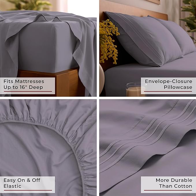 Mellanni Twin XL Sheets Set - 3 PC Iconic Collection Bedding - Hotel Luxury, Extra Soft, Cooling Bed Sheets - Wrinkle, Fade, Stain Resistant (Twin Extra Long, Hazy Lilac)