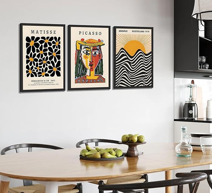 3 Pcs Gallery Wall Art Picasso Matisse Bauhaus Set Canvas Prints Abstract Paintings Posters Orange Black Modern Minimalist Wall Decor Pictures Suitable for Bedroom Living Room Decor (Unframed,