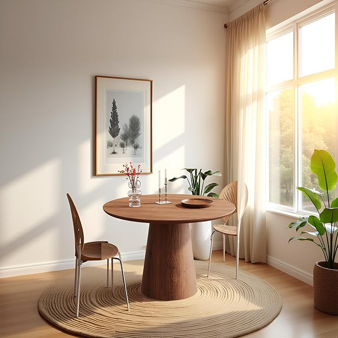 43" Wood Round Dining Table for 2 4 5, Mid Century Modern Farmhouse Rustic Circle Kitchen Table with Pedestal for Dining Room Kitchen, Dinner Living Room, Restaurant Walnut Easy Assembly