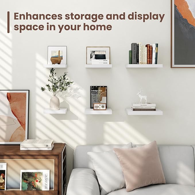 Fun Memories Floating Shelves for Wall - 7.5 Inch Square Shelves with Invisible Brackets, White Small Wall Shelf for Living Room, Bathroom, Bedroom, and Kitchen Decor，Set of 4