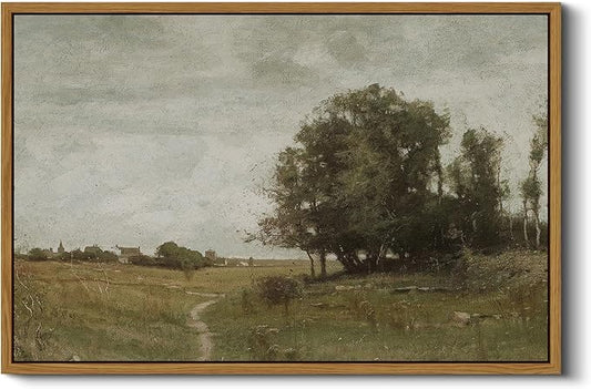 ARPEOTCY Vintage Framed Canvas Wall Art, Country Scenery Retro Painting Decor Aesthetic, Large Print Art, Landscape Wall Pictures for Living Room 16x24 Inch
