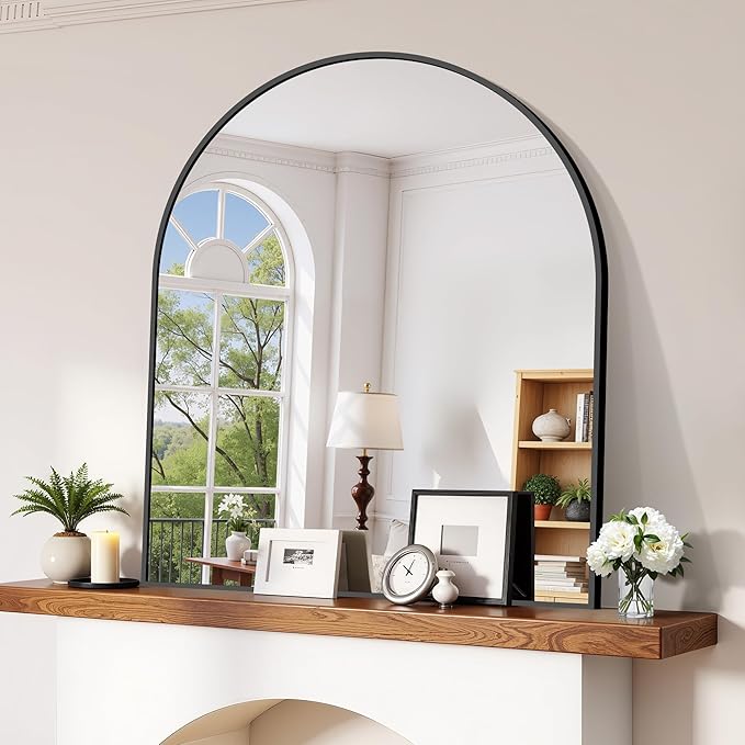 CIRCUMI Arched Wall Mirror, 40"x48" Black Arched Mirror with Tempered Glass, Metal Frame, Large Size for Entryway Table, Mantel,Living Room,Over Sink,Arch Mirror for Decor,Shatterproof&Crystal-Clear