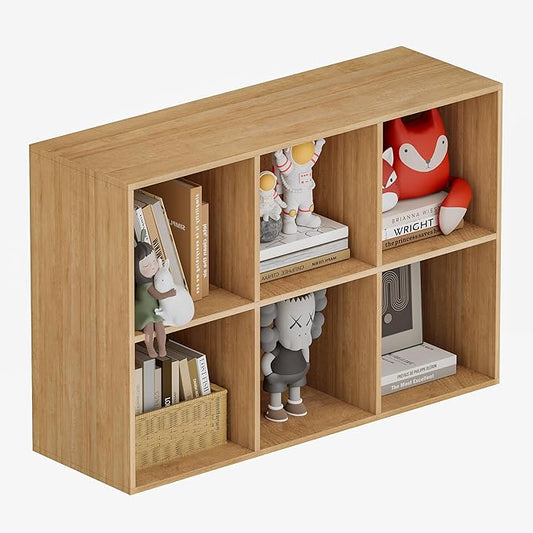 Book Shelf, Wooden Cube Storage Organizer with 11" Open Cubes, Stackable Modular Bookcase for Room Divider Storage, 2 Tier Bookshelf for Living Room, Bedroom, Office (Oak, 6-Cube)