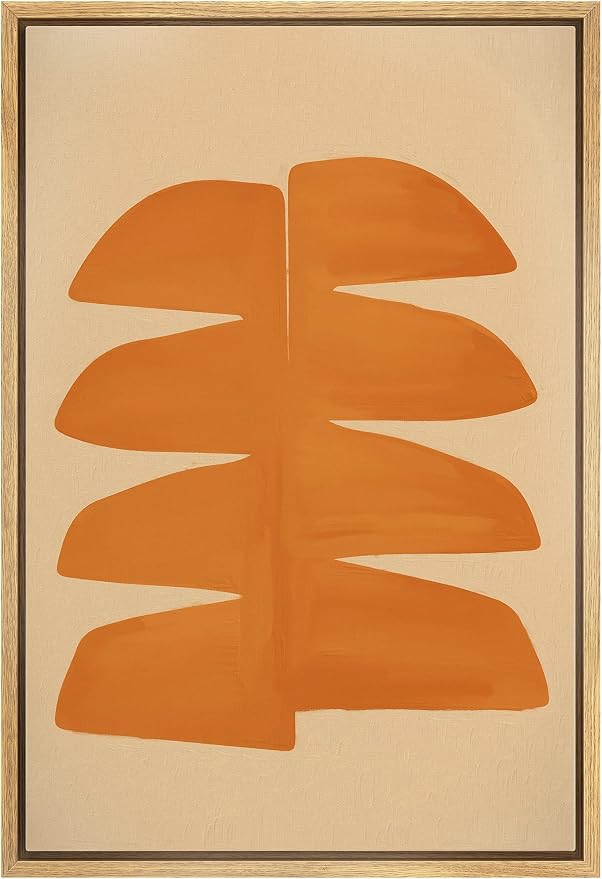 MUDECOR Framed Canvas Print Wall Art Geometric Mid-Century Orange Polygon Abstract Shapes Illustrations Minimalism Decorative Bohemian Colorful Zen for Living Room, Bedroom, Office - 24"x36" Natural