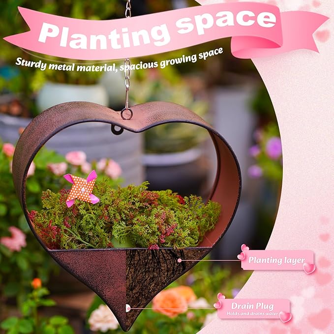 Metal Plant Hangers Indoor and Outdoor: Valentines Day Gifts for Her Wife Women Mom Garden Lovers Birthday - Heart Shape Hanging Planters for Window Wall Living Room Office Decor(Rustic)