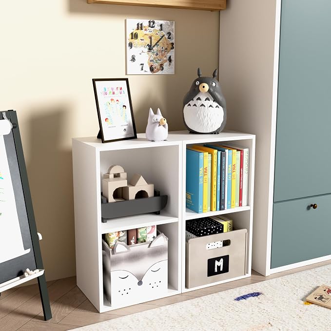 Wooden 2 Cube Storage Organizer, 2 Tier Storage Cubes Storage Display Cubby, Versatile Cubes Shelf and Cubby Organizer for Any Space (White, 2 Cube-W(11.8inch)