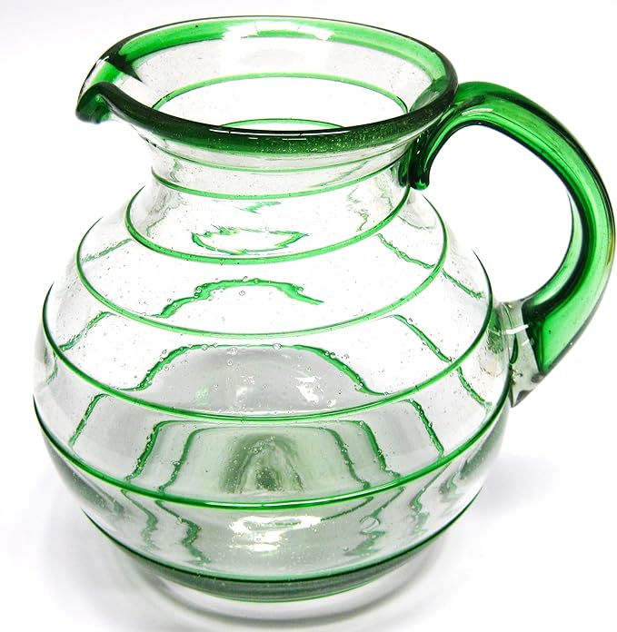 Emerald Green Spiral 120 oz Pitcher and 6 Drinking Glasses set, Recycled Glass, Lead-free, Toxin-Free (Pitcher & Glasses)
