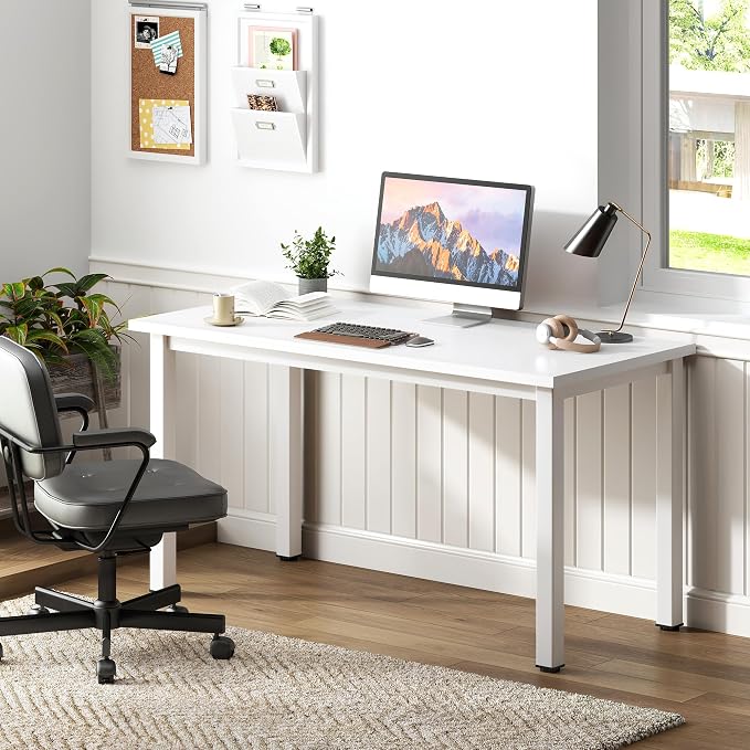 Need 47 Inch Computer Desk, Home Office Desk Gaming Writing Work Desk, Modern Simple Design, Large Legroom, Sturdy White Metal Frame, White Tabletop