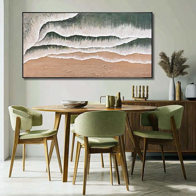 Textured Framed Wall Decor Green and White Art Posters Modern Canvas Painting 24"x48" Bedroom Artwork for Wall Pictures for Office