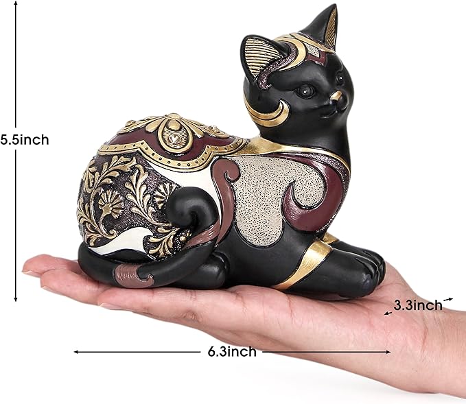 Black Cat Statue for Home Decor, Cat Figurines Room Decoration for Bookshelf Office Table, Vintage Matt Small Cat Sculpture Gift for Cat Lovers, Woman Mom Retro Cats Animal