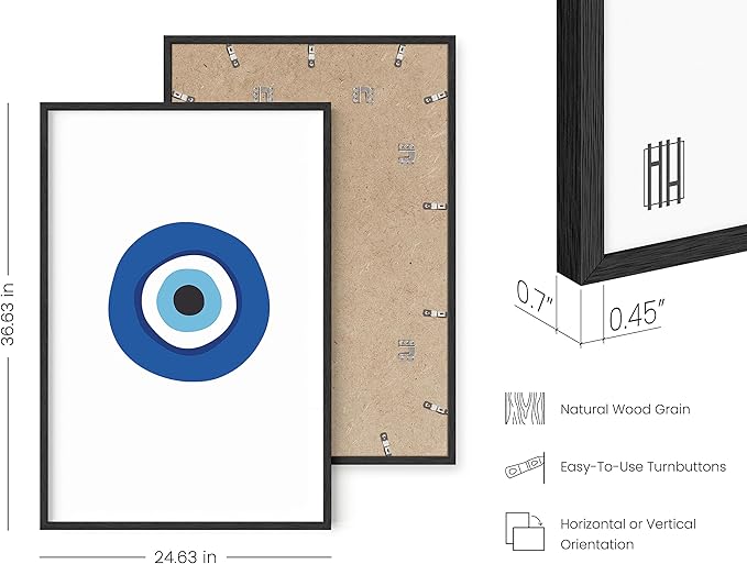 HAUS AND HUES Evil Eye Decor - Navy Blue Wall Art, Evil Eye Wall Decor, Mykonos Artwork, Evil Eyes Print, Big Eyes Painting Prints, Evil Eye Posters For Wall Art Aesthetic (24x26, Framed Black)