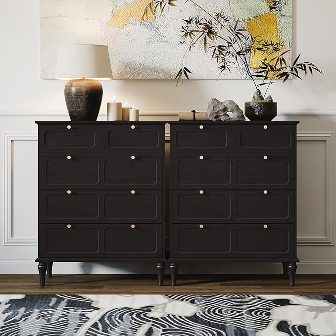 ARTPOWER 5 Drawers Dresser for Bedroom, 40" Tall Wood Mid Century Modern Chest of Drawers, Closet Clothes Storage Organizer for Living Room, Hallway, Entryway, Black