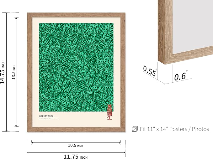 Poster Master Vintage Poster - Retro Pop Art Print - Gift for Artist, Friend - Infinity Nets, Japanese, Green, Modern, Abstract - Wall Decor for Home, Office, 11x14 Beige Framed