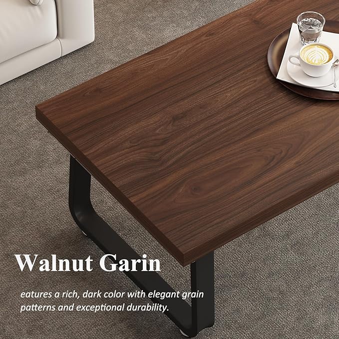 HSH Rustic Walnut Coffee Table, 39” Mid Century Modern Center Table, Rectangle Industrial Living Room Coffee Table, Simple Farmhouse Wood and Metal Tea Coffee Tables for Home Bedroom, Walnut, 39 in