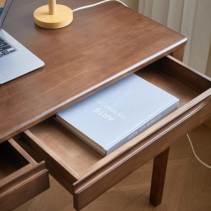 Widen Solid Wood Desk with Drawers,47"X24" Wood Writing Desk for Small Space,Student Computer PC Desks,Home Desks for Work,Gaming Study Desk for Bedroom Escritorios Desk Table (Walnut, 47”)