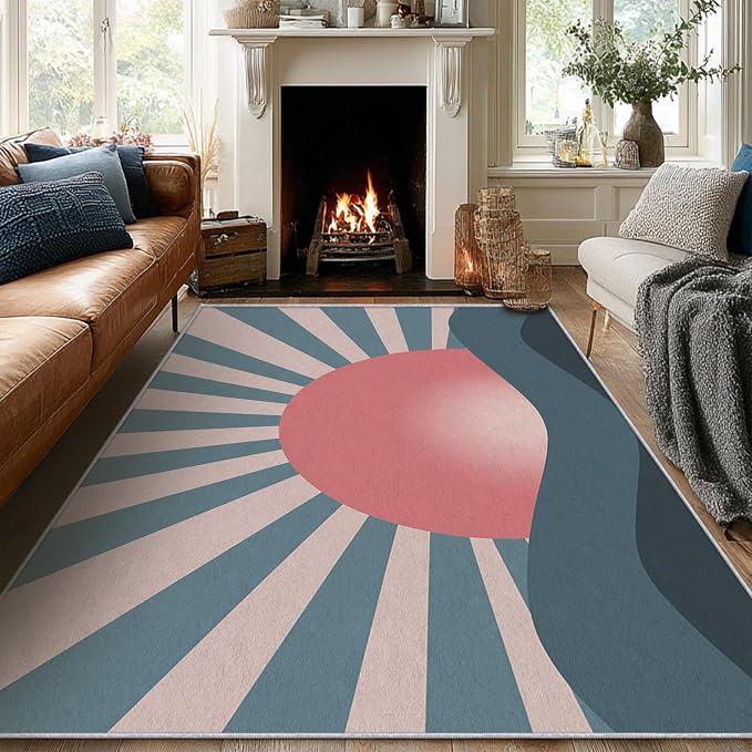 Boho Sun Rugs 8x10, Mid Century Modern Abstract Washable 8 x 10 Area Rug for Living Room, Bedroom, Low Pile Non Slip Stain Resistant Carpet, Mid Century Home Decor Accessories & M870