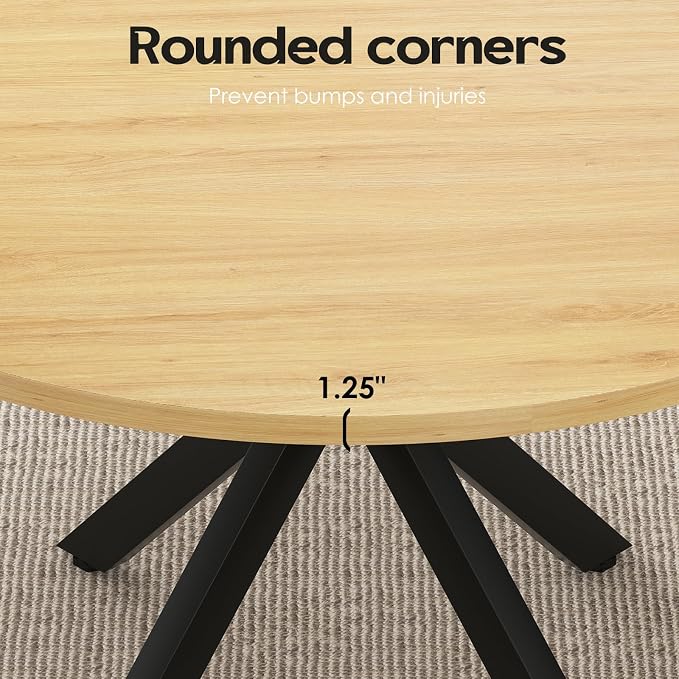 Soohow 47.2" Solid Wood Round Dining Kitchen Table for 4-6 People with Intersecting Pedestal Base