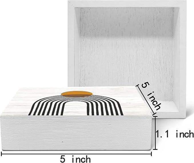 SRADMO Boho Sun Rainbow Abstract Geometric Balance Arch Shapes Wood Box Sign Desk Decor, Boho Mid Century Modern Art Wooden Block Box Sign Decoration For Home Office Shelf Table Decor