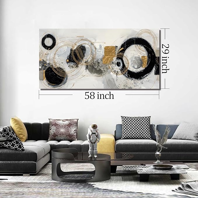 Black White and Gold Prints Wall Decor for Bedroom Abstract Poster Wall Art for Office Large Wall Art for Living Room Size 29 x 58 Inch