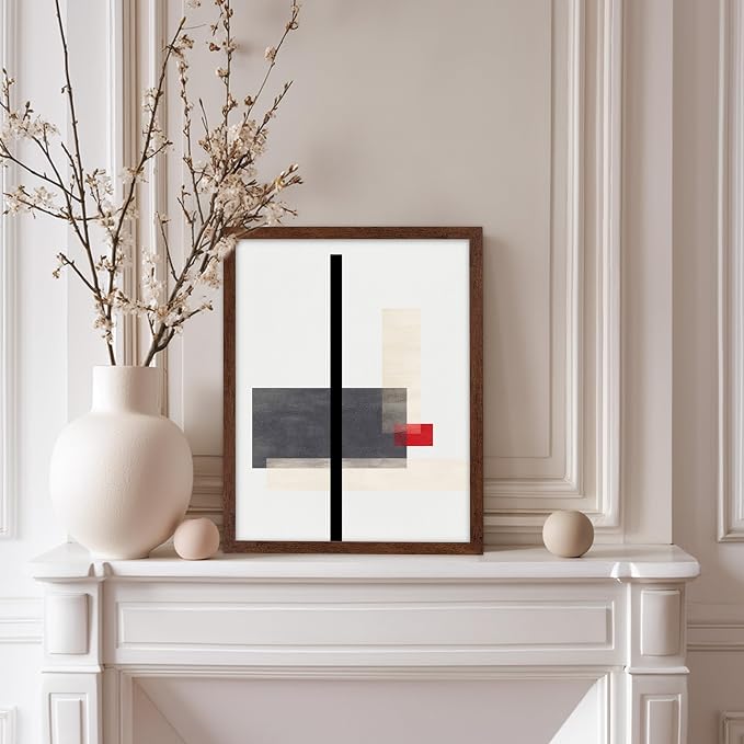 Poster Master Geometric Poster - Composition Print - Abstract Design - Mid Century Modern Artwork - Line Drawing - Illustration Design - Great Office or Bedroom Wall Decor - 8x10 Brown Framed