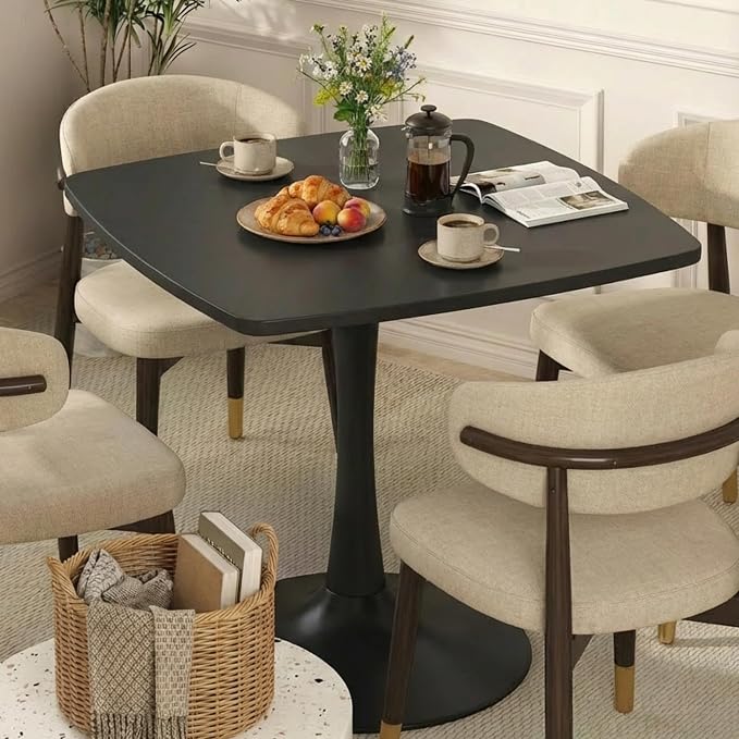DKLGG Black Tulip Table for 2, Small Dining Table with Pedestal Base, 32 Inch Leisure Design Square Kitchen Table for Dining Room Small Space