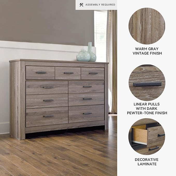 Signature Design by Ashley Zelen Rustic Contemporary 7 Drawer Dresser, Warm Gray