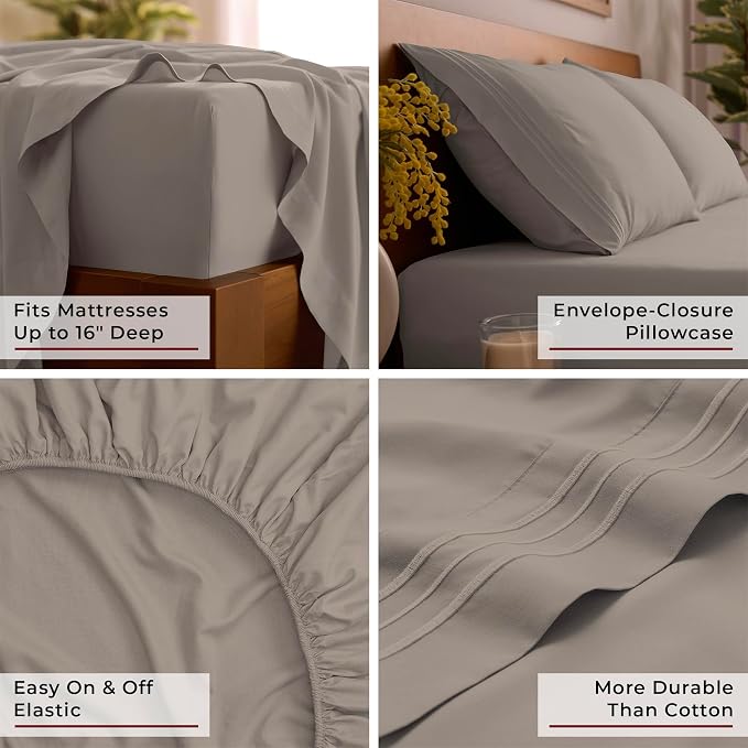 Mellanni Twin Sheets Set - 3 PC Iconic Collection Bedding - Hotel Luxury, Extra Soft, Cooling Bed Sheets - Wrinkle, Fade, Stain Resistant (Twin, Tan)