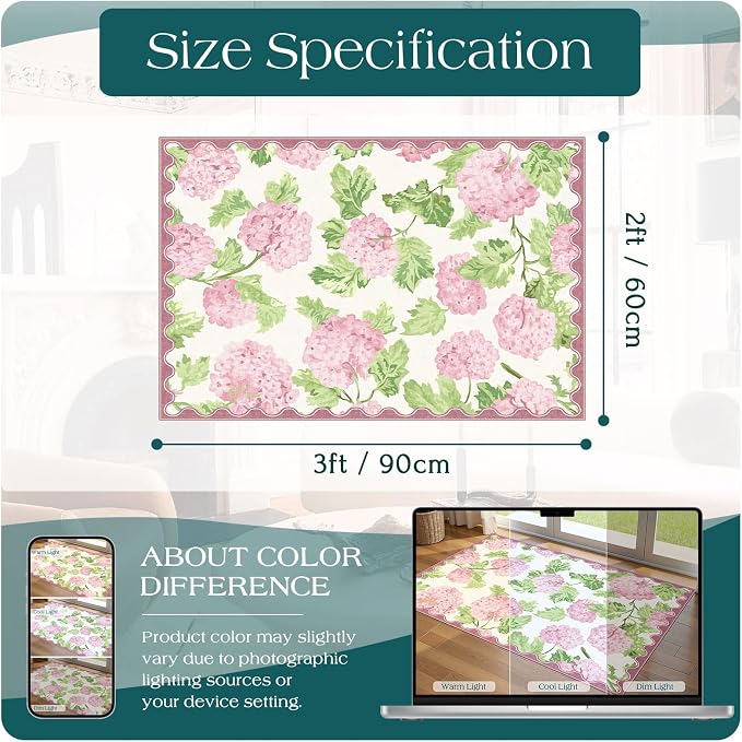 Front Door Mat Outside Entrance - 2x3 Boho Pink White Non-Slip Washable Doormat Indoor Outdoor Entrance Floral Rug Small Throw Rugs for Entryway Bedroom Kitchen Front Laundry Room Porch Decor