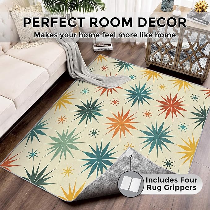 Retro Atomic Rugs for Entryway, 2x3 ft, Mid Century Modern Area Rugs for Bedroom Kitchen Entrance, Soft Non Slip Washable 50s Abstract Geometric Indoor Door Mat Home Decorations D-g48