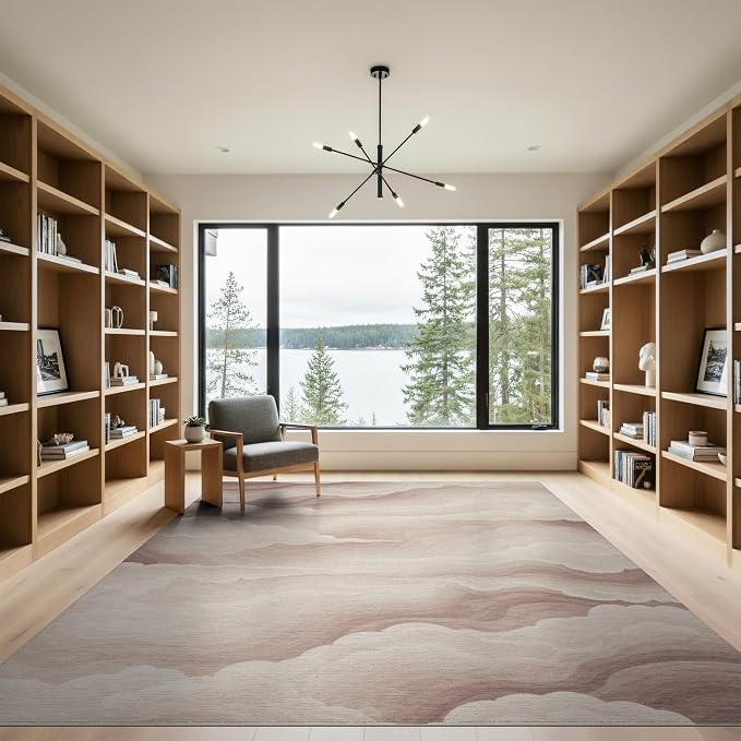 9'x12' Washable Watercolor Wave Oversized Rug, Cream Non-Shedding Pet Friendly Carpet Foldable Easy Care Mat for Master Suite, California King, Under Bed | Ref:2208258