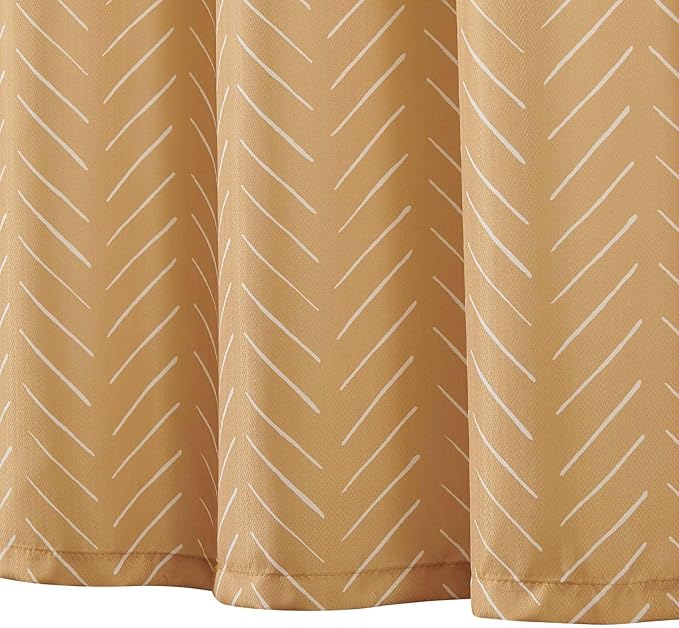 jinchan Mustard Shower Curtain with White Herringbone Striped Zig Zag Chevron Waterproof Fabric Modern Farmhouse Shower Curtains for Bathroom with 12 Hooks 70x72 Inches