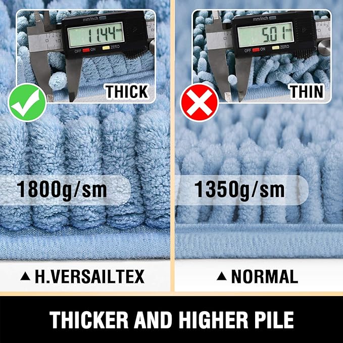 H.VERSAILTEX Bathroom Rugs Bath Mats Non Slip Luxury Chenille Bathroom Runner Rug 47x17 Extra Soft and Absorbent Shaggy Rugs Washable Dry Fast Area Carpet Mats, Tub - Cool Blue