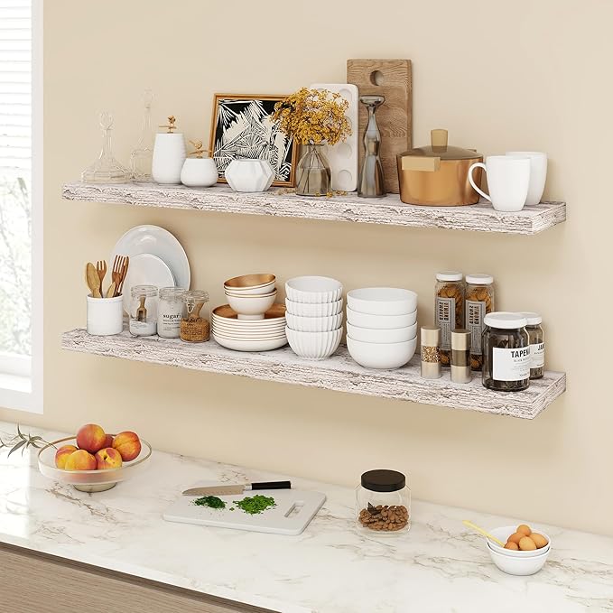 48 Inch Floating Shelves, 9.3" Deep Floating Shelf Wall Mounted, 48" Wall Shelves, Rustic Deep Bookshelf, Large Display Shelves & Storage Shelves for Bedroom, Living Room, Rustic, Set of 2