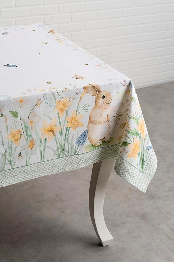 Maison d' Hermine Table Cloth Rectangle Table 100% Cotton 60 x 90 Inches Tablecloth Reusable Decorative for Dining Room Farmhouse Home Valentines Day Decorations Spring Summer - Easter Dew