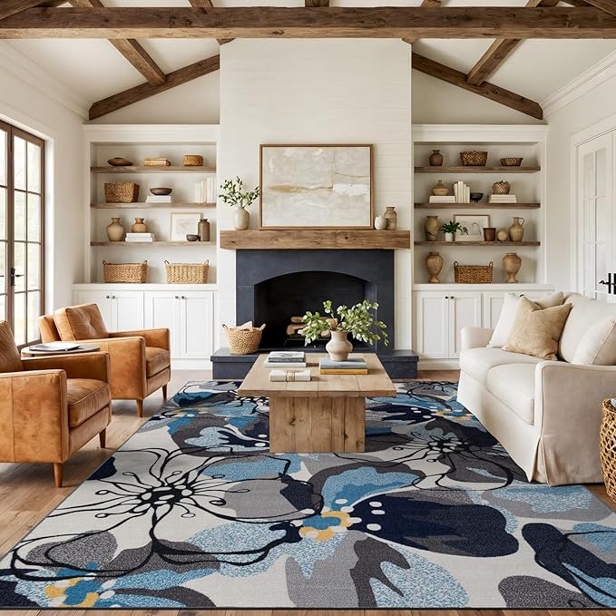 Rugshop Gray Large Floral Non-Slip Area Rug Fade Resistant for Living Room, Dining Room and Large Spaces, 10' x 14'