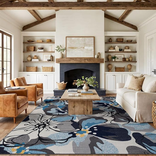 Rugshop Gray Large Floral Non-Slip Area Rug Fade Resistant for Living Room, Dining Room and Large Spaces, 10' x 14'