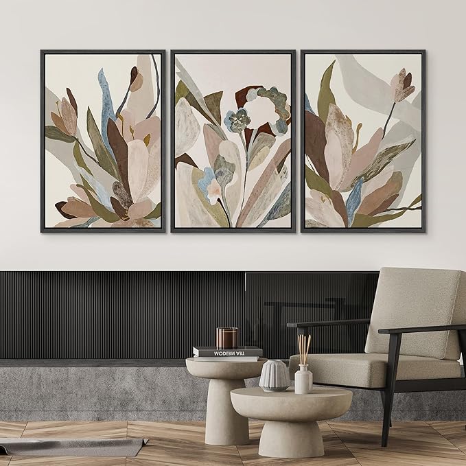 SIGNWIN Framed Canvas Print Wall Art Set Botanical Abstract Earthy Neutral Floral Illustrations Modern Art Decorative Boho Relax/Zen Nordic for Living Room, Bedroom, Office - 24"x36"x3 Black