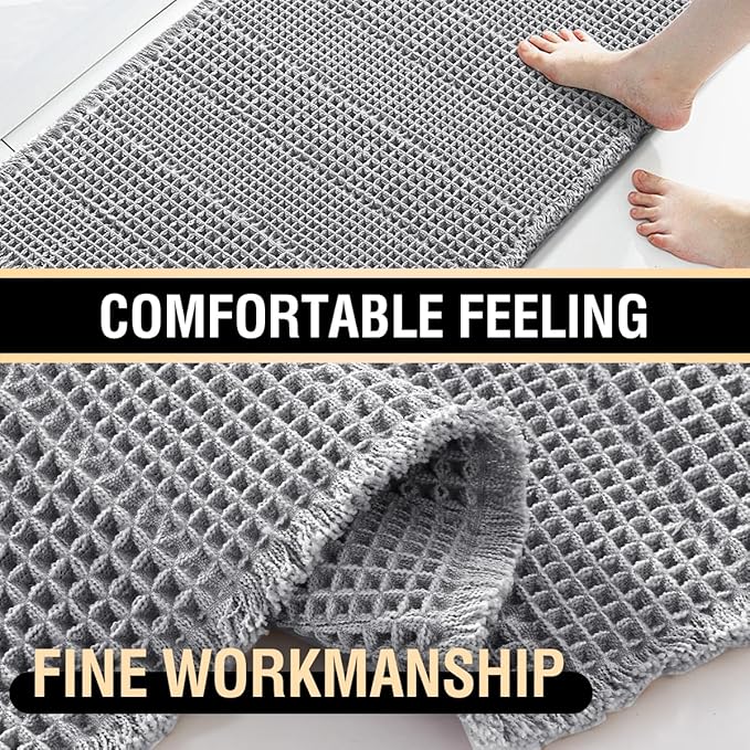 H.VERSAILTEX Waffle Bath Mat Super Absorbent Bathroom Mats Non Slip Bath Rugs for Bathroom Floor Machine Washable Ultra Soft Bathroom Rugs for Beside Tub, (32 x 20 Plus 24 x 17 - Inches, Dove)