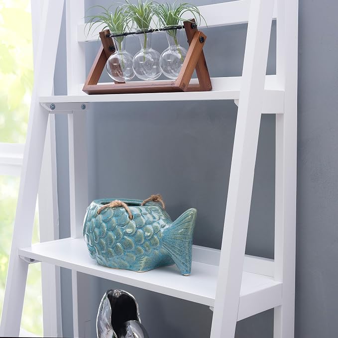 Melissa White Mid Century Five Shelf Ladder Bookcase by Linon