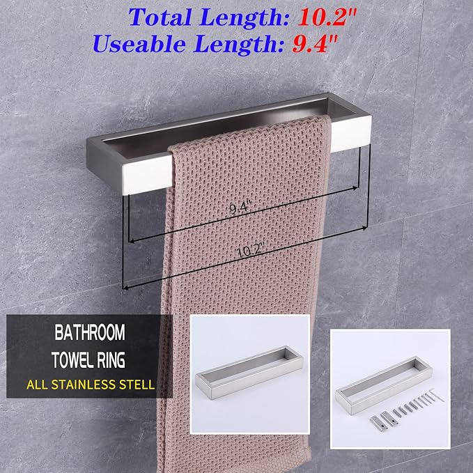 GERZWY Contemporary Stainless Steel Wall Mounted 4-Piece Bathroom Hardware Set - Towel Bar Towel Rings Toilet Paper Holder Towel Hooks, Brushed Finish HG1708-4LS