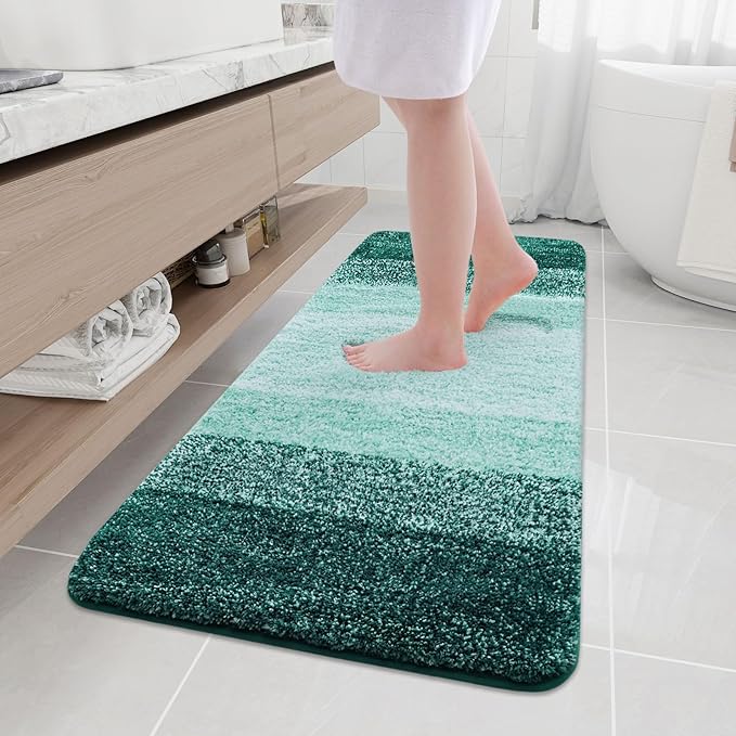 Arotive Microfiber Bathroom Rugs, Shaggy Soft and Absorbent Bath Rug, Non-Slip, Thick Plush Machine Washable Dry Bath Mats for Bathroom, Tub and Shower, 59x20, Dark Green, Rectangular